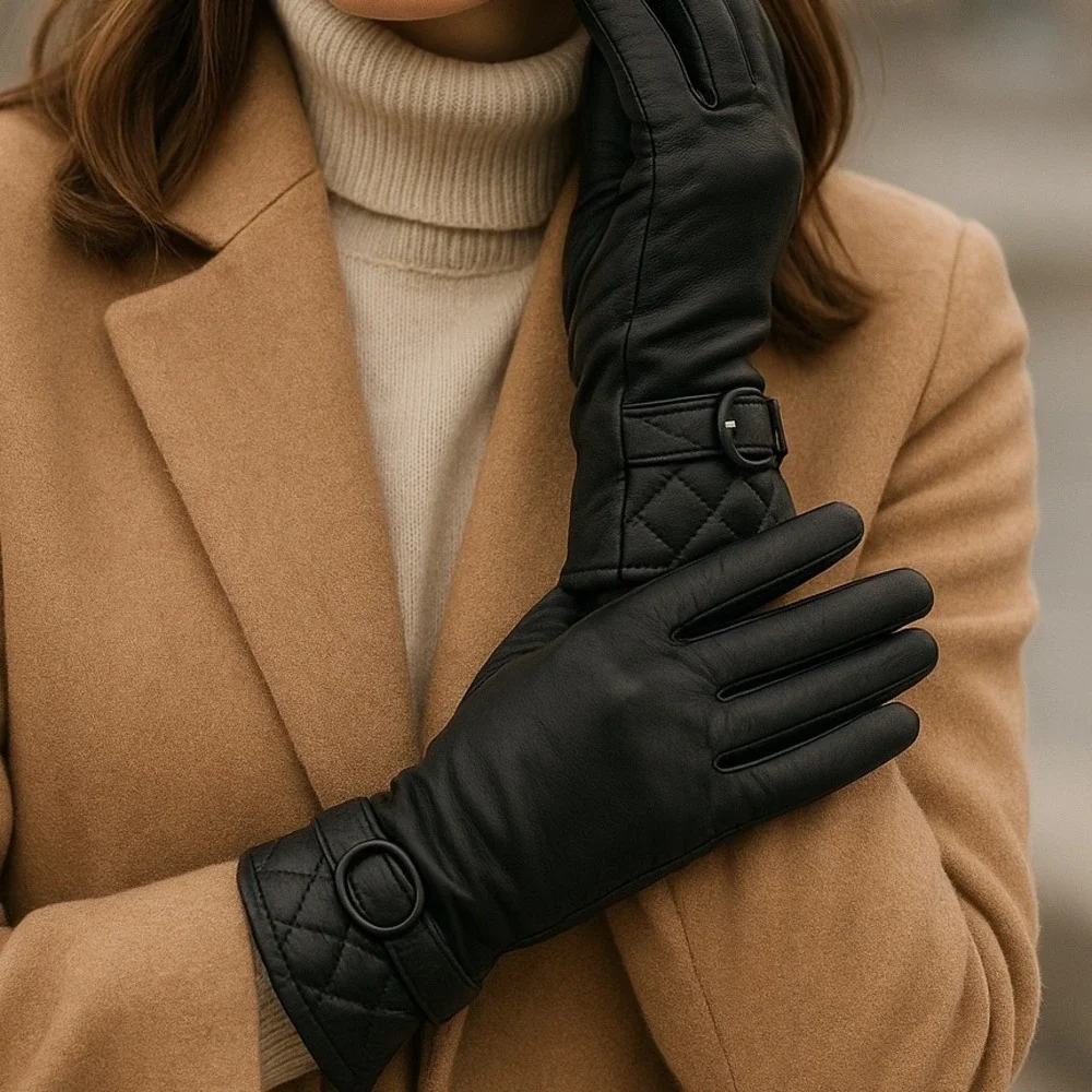Vintage Preston‎ & York Black Leather Gloves Quilted Fleece Lined M